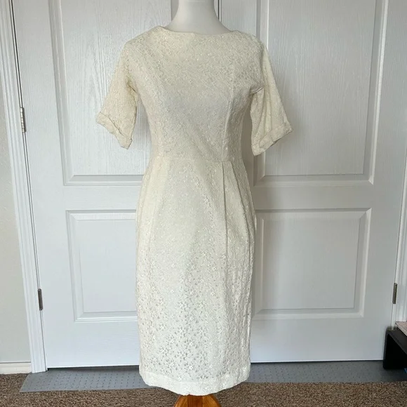 ASOS Cream Lace Retro Wiggle Dress - Picture 2 of 6